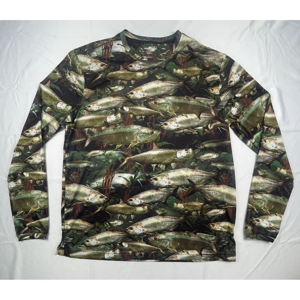 REEL LEGENDS MENS FISH PRINT PERFORMANCE SHIRT SIZE MEDIUM LONG SLEEVE FISHING U